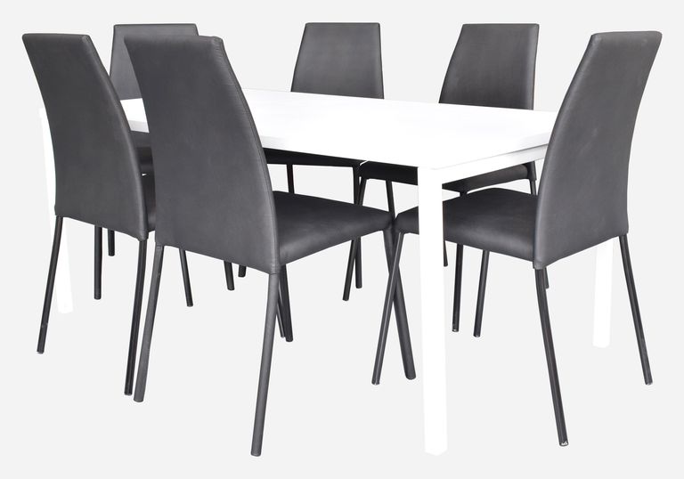 Juego mesa de comedor Minimal 6 pts + 6 Sillas Elemental PU negro ... Juego mesa de comedor Minimal 6 pts + 6 Sillas Elemental PU negro ...